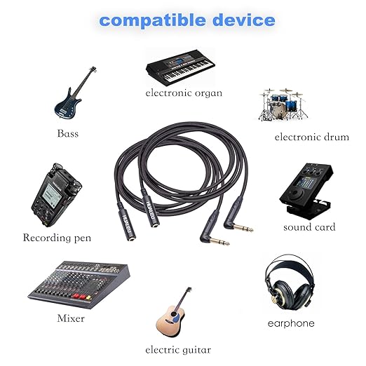 HUAELU 2Pack 6FT Right Angle 6.35mm TRS Stereo Male to Female Audio Cable - Image 6