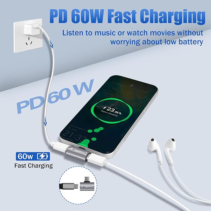 Dual USB C Headphone and Charger Adapter Splitter, 2-in-1 Type C to USB-C Audio - Image 3
