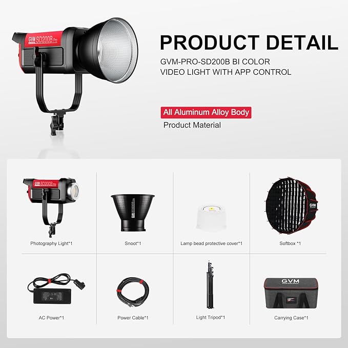 GVM 200W LED Video Light with Softbox, SD200B Photography Lighting Kit with - Image 9