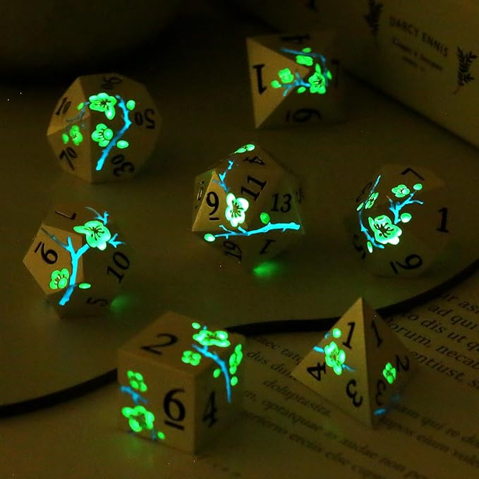 Glow in The Dark Metal Dice, DNDND 7 PCS Green Metallic D&D Dice Set - Image 2