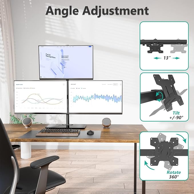 WALI Freestanding Triple Monitor Mount, Fully Adjustable Three Monitor Desk - Image 6