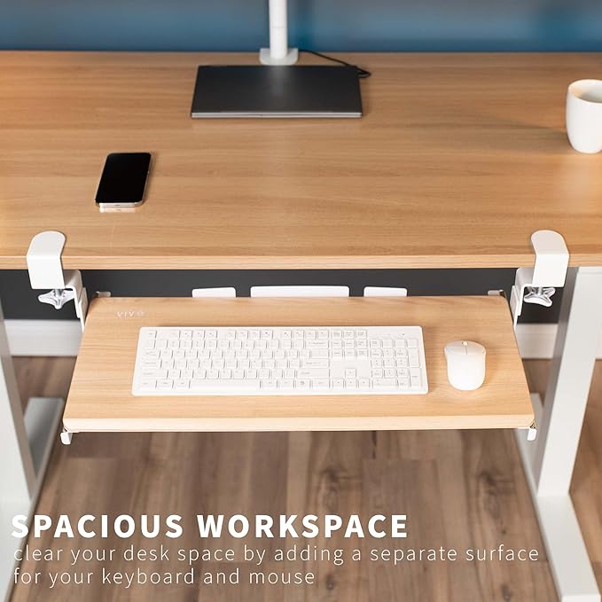 VIVO Large Height Adjustable Under Desk Keyboard Tray, C-clamp Mount System - Image 2