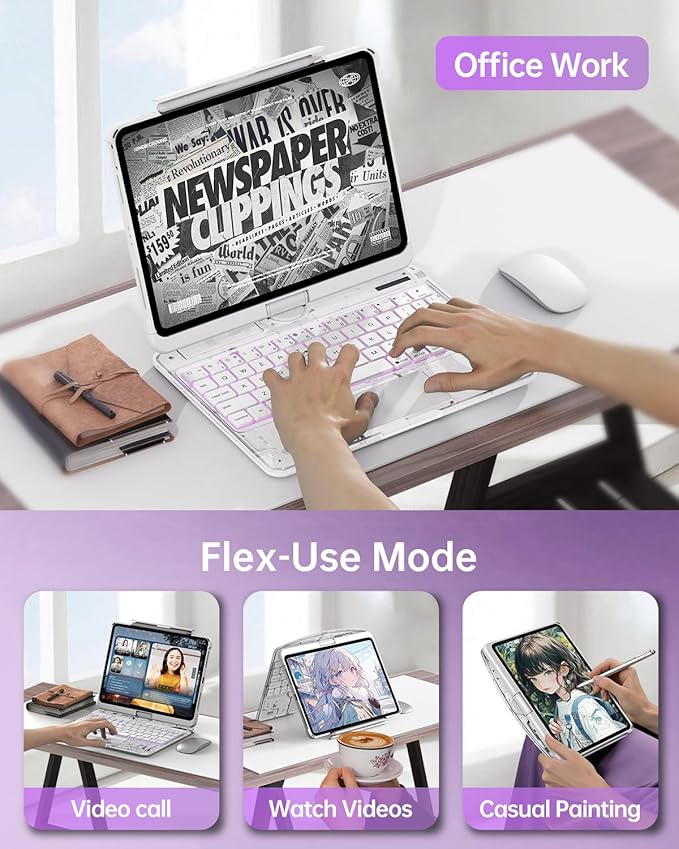 Intermerge Clear Keyboard Case for iPad Air 11", Air 5th/4th, Pro 11" 2022-2018 - Image 7