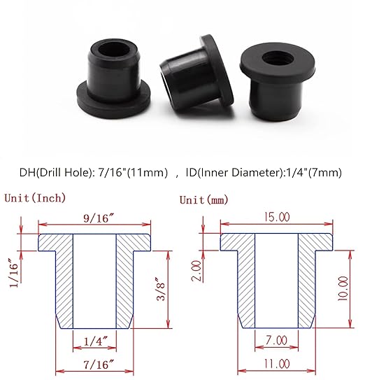 20 pcs 7/16" Drill Hole，1/4" ID Black Silicone Top hat Rubber Grommets - Image 2