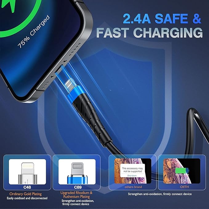 OIITH Apple MFi Certified iPhone Charger Cable 3 Pack 10 Ft, Extra Long - Image 3