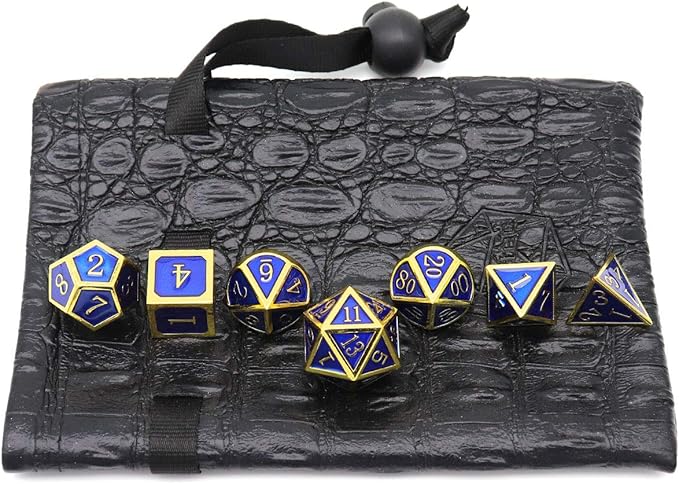 Haxtec Metal DND Dice Set 7 Die Gold Blue Metal D&D Dice Compatible - Image 5