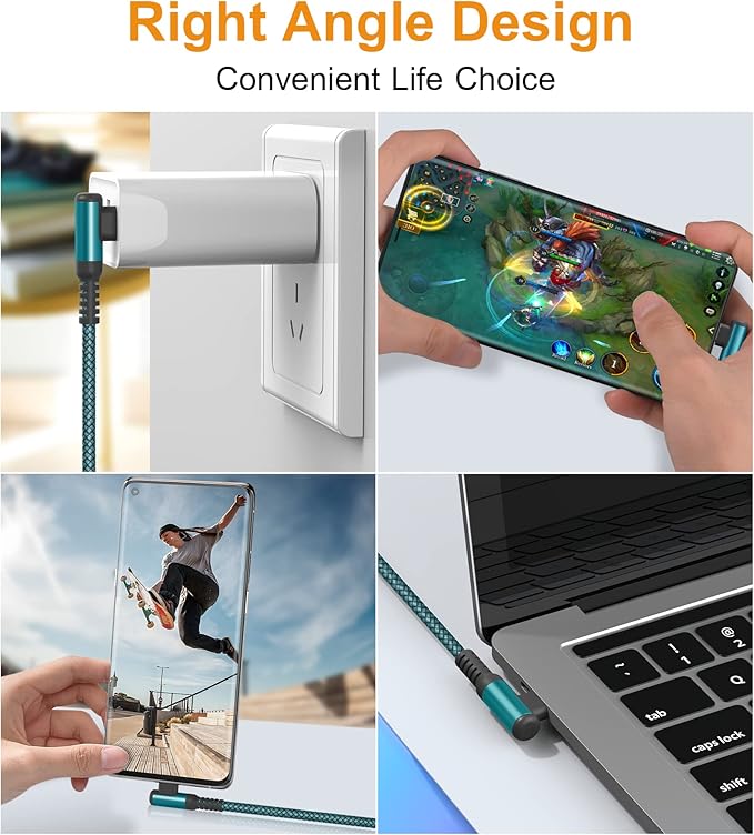 sweguard USB Type C Charger Cable Right Angle iPhone 15 Charger Nylon Braided - Image 3