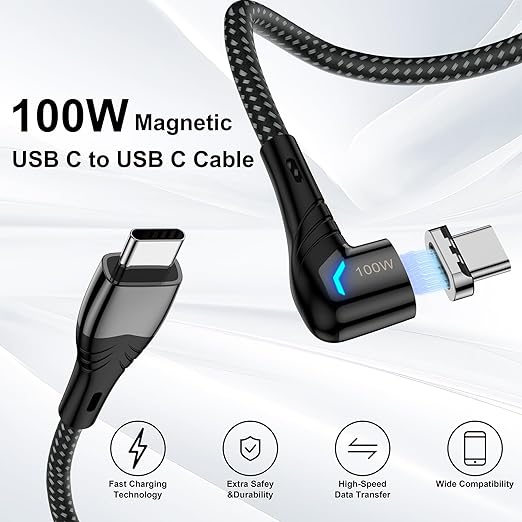 ZBF 100W USB C Magnetic Charging Cable, Right Angle Magnetic Phone Charger - Image 3