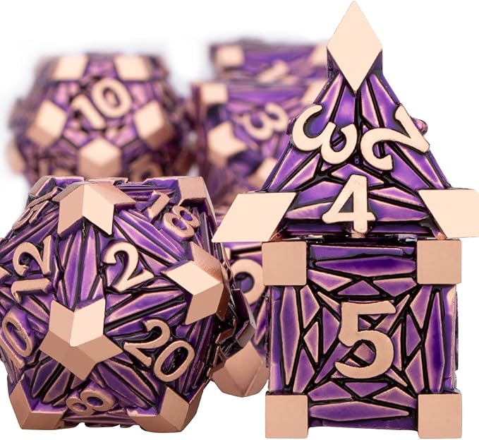 7PCS Metal DND Dice Set with Box, Debris RPG Purple D and D Dice - Image 2