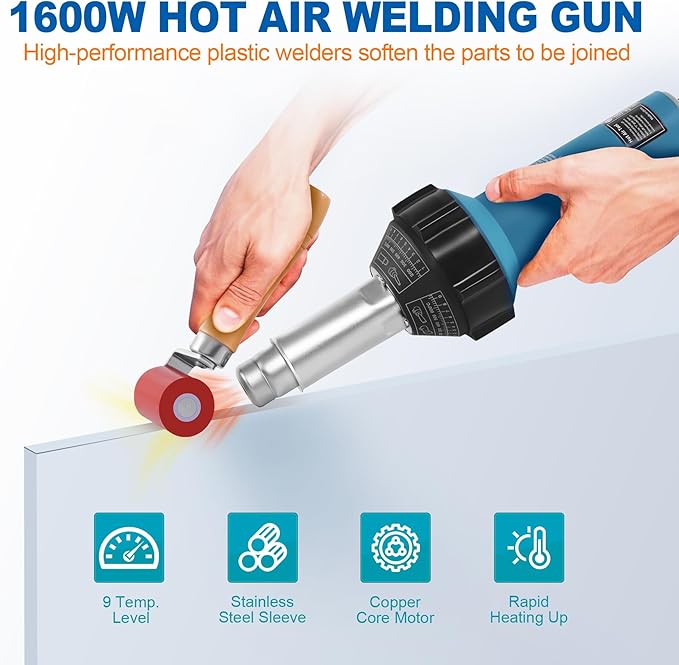 Iglobalbuy 1600W Hot Air Welder Heating Gun Kit, Handheld Hot Air Vinyl PVC TPO - Image 2