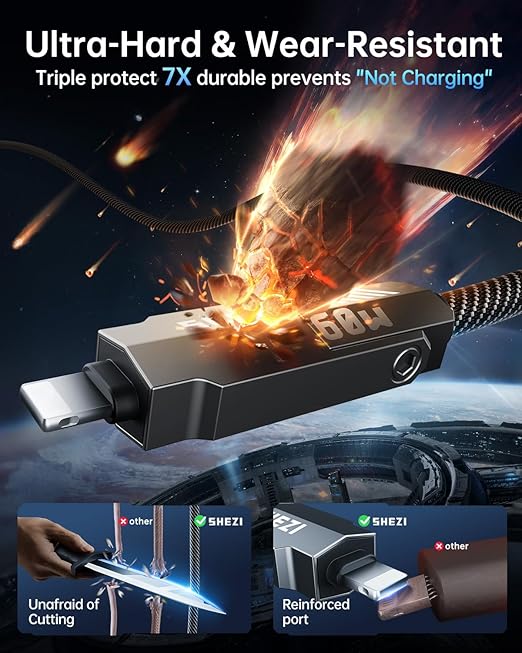 SHEZI Nylon Braided 4 in 1 USB C Cable 60W 10FT Compatible - Image 7
