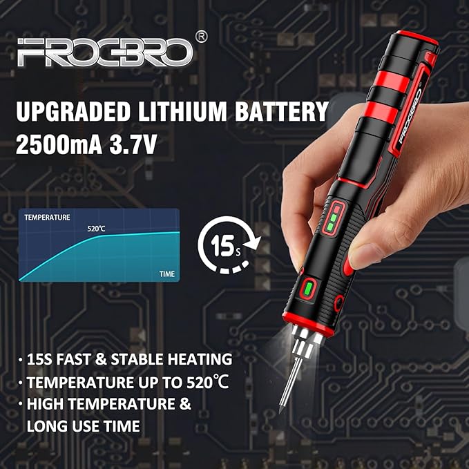 FrogBro Upgrade 11W 2500mAh Cordless Soldering Iron Kit, Max 968℉ Fast Heating - Image 3