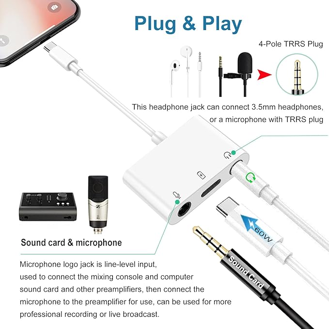 USB C to Microphone Adapter for Live-Streaming Type C to Microphone & 3.5mm - Image 3