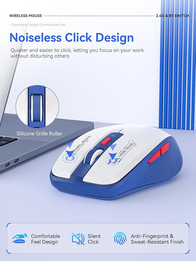 Wireless Mouse with Forward/Backward Side Keys, Silent Click, Ergonomic - Image 5