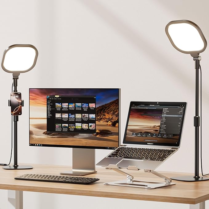 2 Packs Video Conference Lighting Kits, Dimmable Desk Ring Light by LitONES