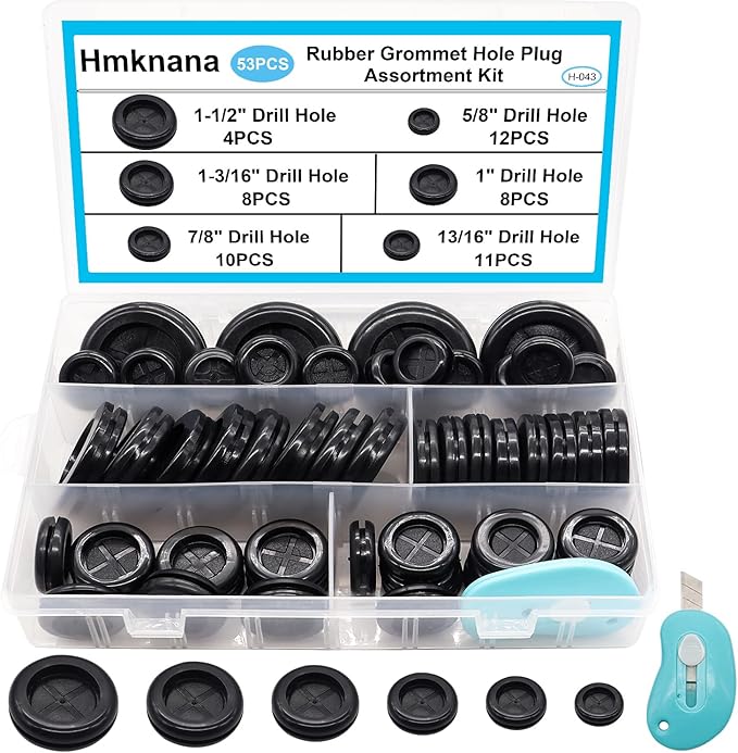 53PCS Rubber Grommets for Wiring, Rubber Grommet Kit in 6 Assorted Drill Hole by Hmknana