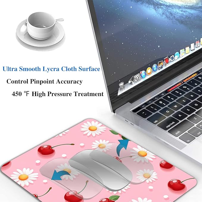 Pink Daisy Cherry Mouse Pads for Desk, Portable Wireless Computer Mouse pad - Image 5