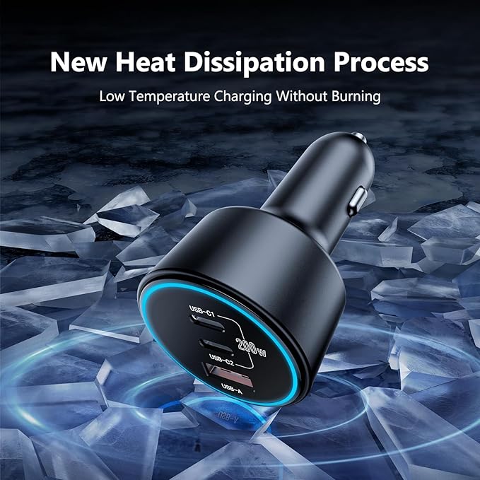 200W Super Fast Car Charger for iPhone 16/15 Pro Max, 3-Port USB C Car Charger - Image 6