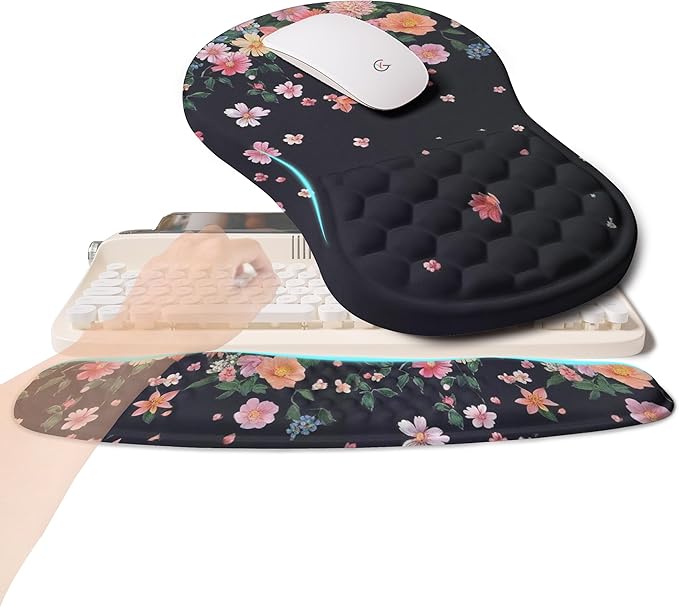 2-in-1 Ergonomic Set, Wave Rise Keyboard Wrist Rest and Massage Bulge Slope by KUOSGM
