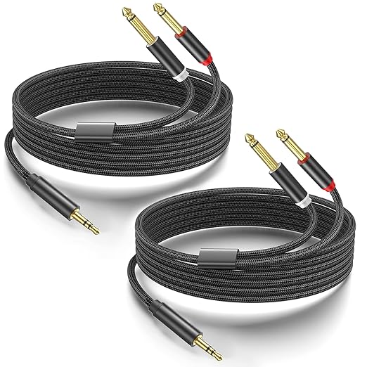 2Pack 10Ft 3.5mm 1/8" TRS to Dual 6.35mm 1/4" TS Mono Stereo Y-Cable Splitter by Yumiwoow