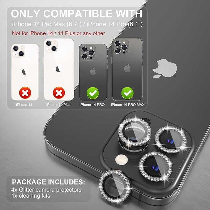 Choiche [3+1 for iPhone 14 Pro/iPhone 14 Pro Max Camera Lens Protector Bling - Image 2