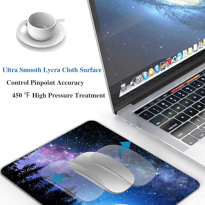 Beautiful Galaxy Nebula Mouse Pad, Full Moon in Night Forest Mouse Pad - Image 4