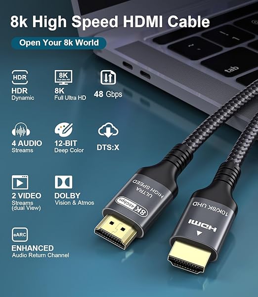Certified 10K 8K HDMI 2.1 Cable 25 FT, 48Gbps Ultra High Speed HDMI Cable - Image 6