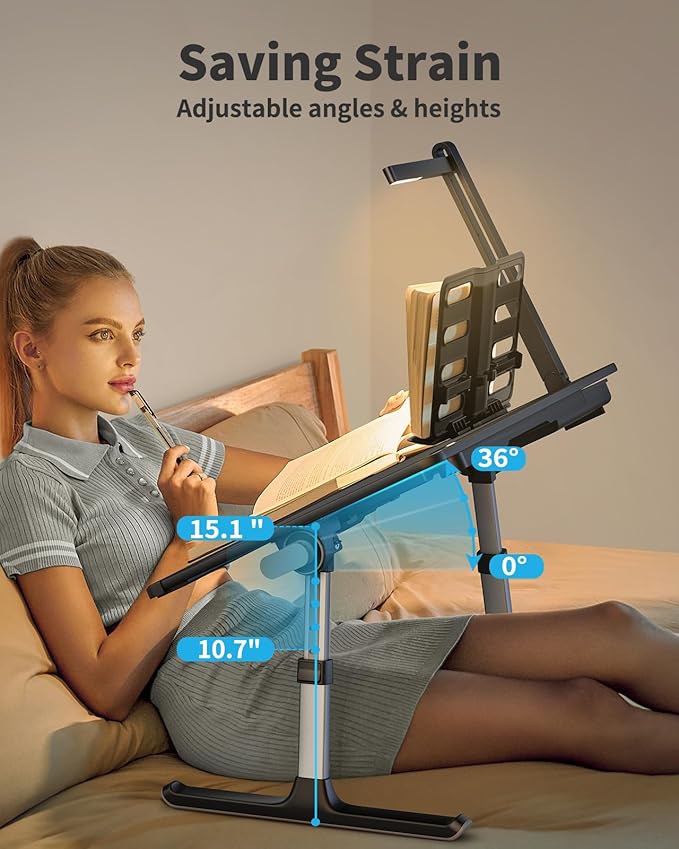 Laptop Bed Tray Desk with LED Desk Light, SAIJI Adjustable Laptop Stand - Image 4