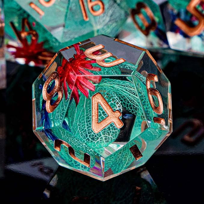 ARUOHHA DND Resin Dice Translucent Green Leaf Sharp Edged Dice Set - Image 5