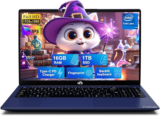NIMO 15.6" FHD IPS Laptop, Intel N150, 16GB RAM 1TB SSD, Backlit Keyboard by Nimo
