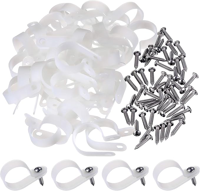 Hicarer 50 Pack R-Type Cable Clip Wire Clamp, Nylon Screw Mounting Cord by Hicarer