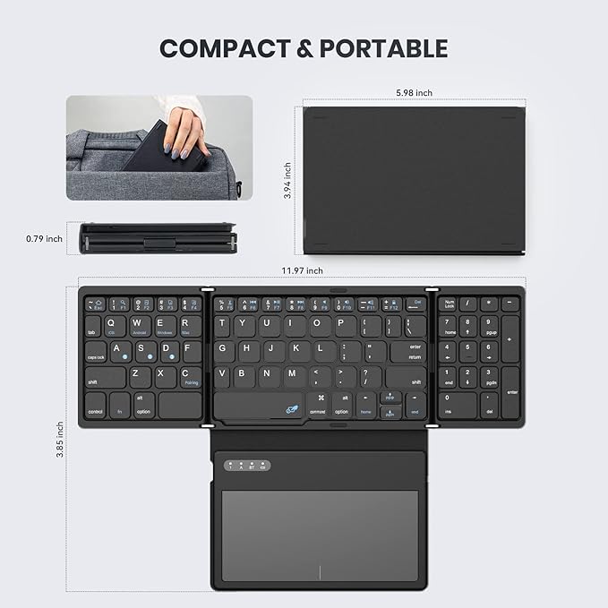 Foldable Bluetooth Keyboard, Portable Full Size Folding Keyboard - Image 7