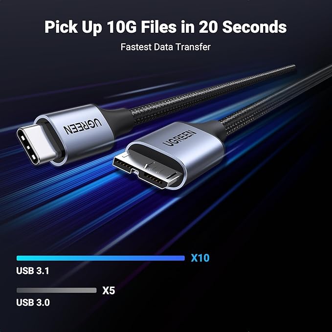 UGREEN 10 Gbps Micro B to USB C Hard Drive Cables, 3.3FT USB C to Micro B - Image 2