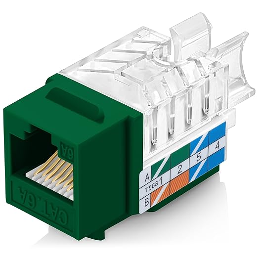 Everest 45° Angled RJ45 Cat6A Keystone Jacks 10-Pack in Green by EverestMediaSolutions