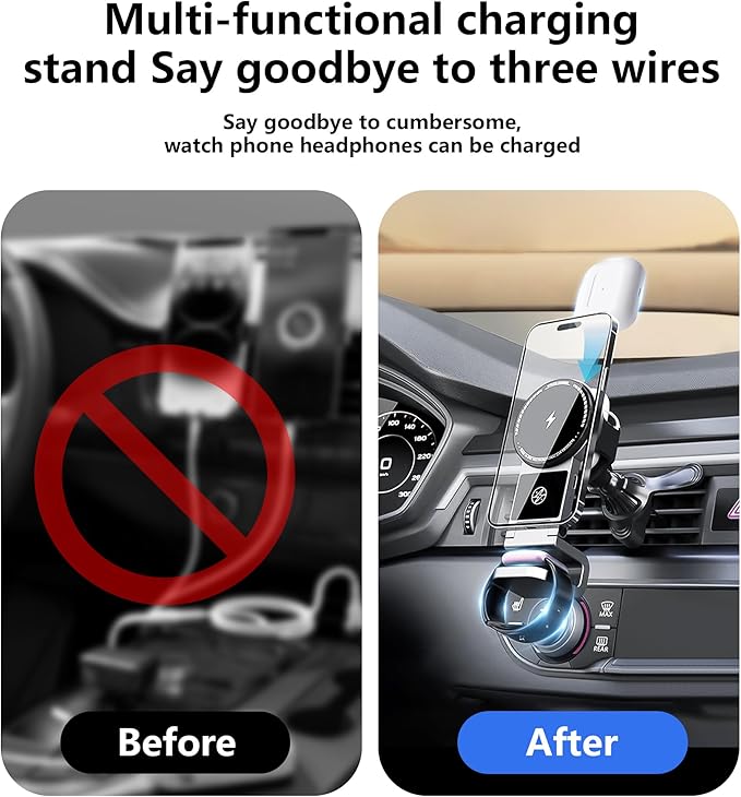 3 in 1 Wireless Car Charger, 15W Fast Charging Phone Holder Foldable Magnetic - Image 5
