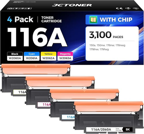 116A Toner Cartridge Set 4-Pack High Yield Replacement by JCTONER