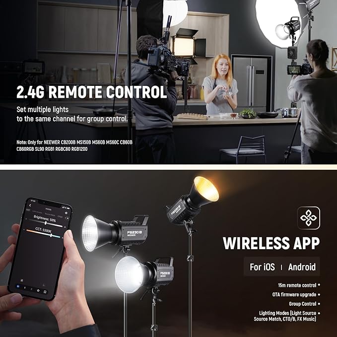 NEEWER FS150B LED Video Light 2.4G/APP Control, 130W Bi Color COB Silent - Image 7