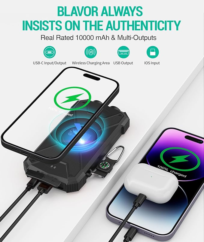 BLAVOR Solar Charger Power Bank 10, Portable Wireless Charger, 20W Fast - Image 5