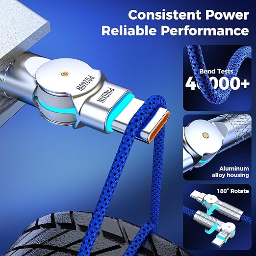 USB C to USB C Cable 6.6ft, 240W 2-Pack Braided 180°Rotating Type C Charging - Image 6