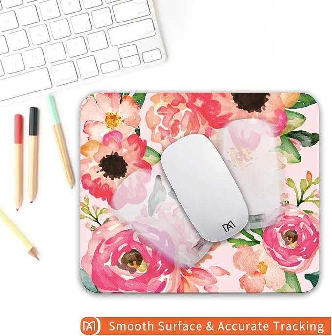 Square Mouse Pad Pink Watercolor Flower, Personalized Premium-Textured Custom - Image 4
