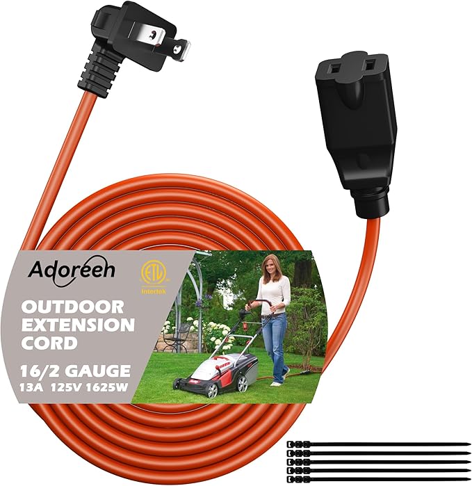 90 Degree 2 Prong Polarized Outdoor Power Extension Cord 100 FT, Angled by Adoreen