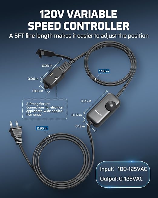 DEWENWILS Variable Speed Controller, 100-125V AC, 3 Sockets, DIY Cooling - Image 6