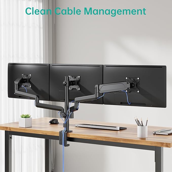 WALI Triple Monitor Mount for 13-27 inch Screens, Adjustable 3 Monitors Desk - Image 9