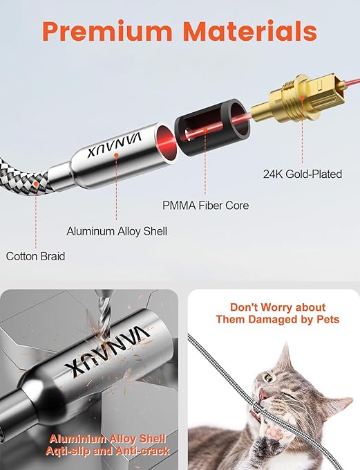 VANAUX Digital Optical Audio Cable 15FT S/PDIF Toslink Cable Fiber Optic Cable - Image 4
