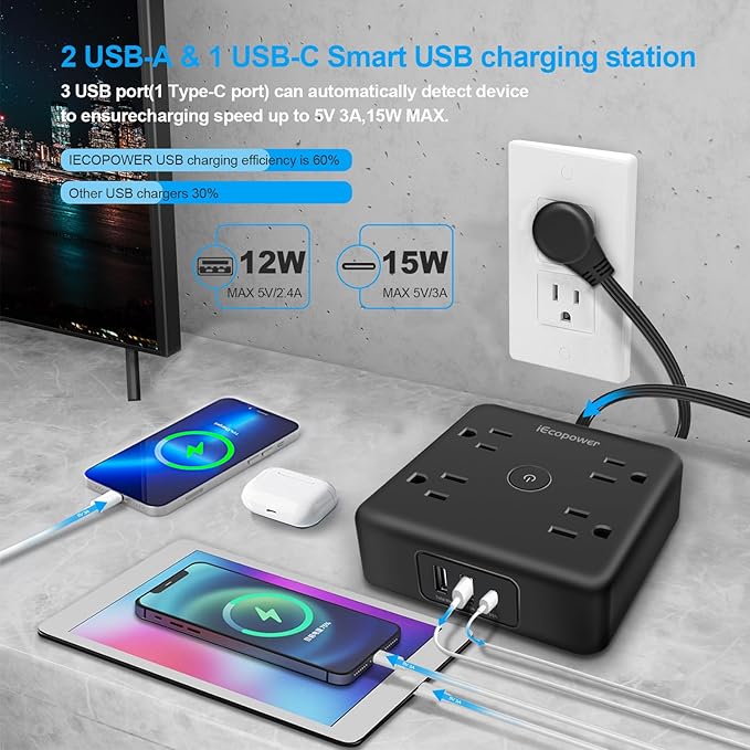 2 Pack Ultra Flat Plug Power Strip, Power Strips - Image 4