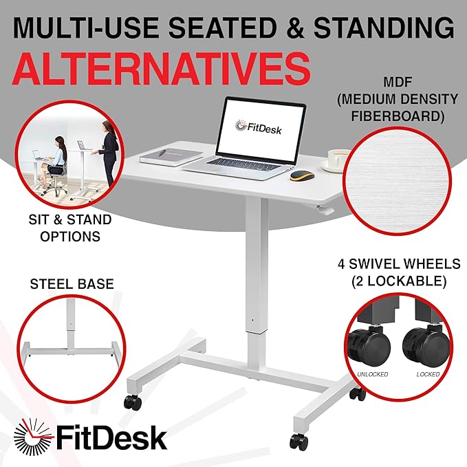 FitDesk Portable Laptop Desk, Rolling Standing Workstation Adjustable Height - Image 4