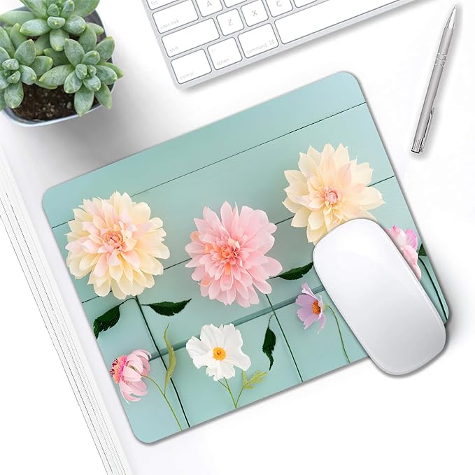 Mouse Pad, Cute Blue Wood Beautiful Flower Mouse Pads - Image 5