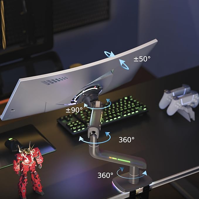 Gaming Monitor Arm for Flat/Ultrawide/Curved Monitors 32 to 60 inch, Heavy Duty - Image 5
