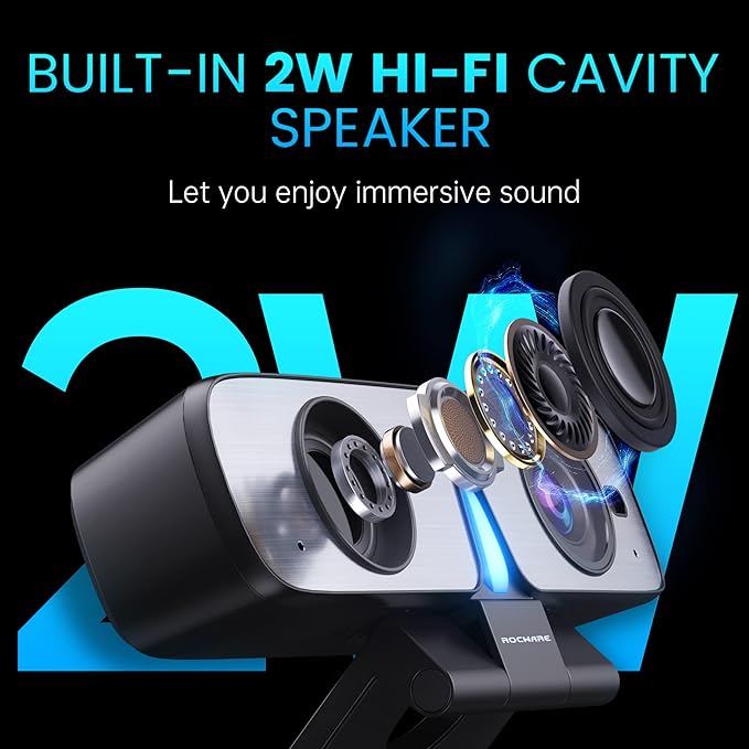 ROCWARE RC08 2K Webcam with Speaker, Webcam - Image 4