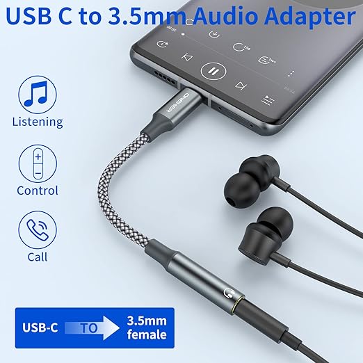 USB Type C to 3.5mm Headphone Jack Adapter, USB C to Aux Female Audio Dongle - Image 2